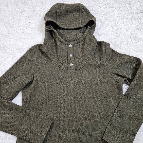 The North Face Womens Olive Green Snap Button Knit Stitch Hoodie Sweatshirt Sz S - Picture 4 of 12